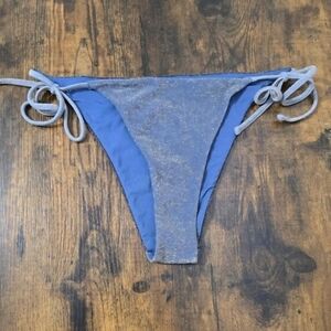 Aerie Blue Sparkle Cheekiest Shimmer UPF 50 Side Tie Bikini Bottom Size Large